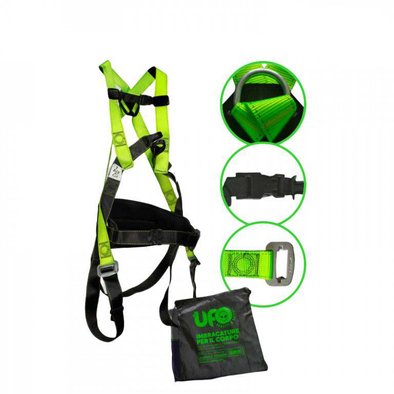 Imbracatura di sicurezza con cintura di posizionamento, attacco dorsale e sternale + sacchetto nylon